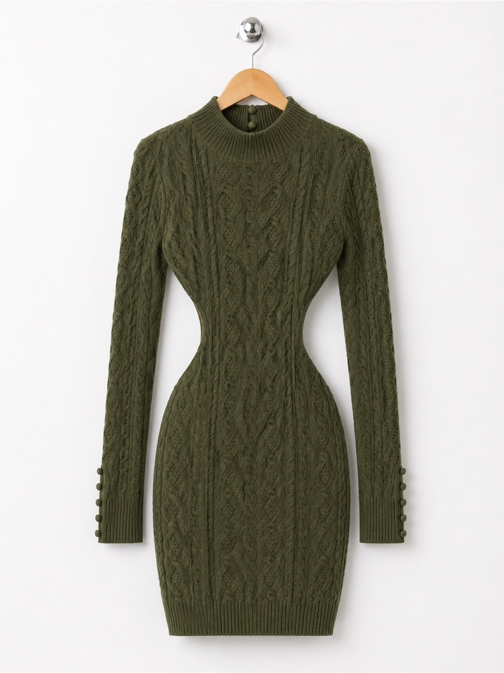 GUIZO Cable Knit Backless Turtleneck Dress